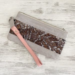 Blue- Gray Leather Clutch with Detachable wristband